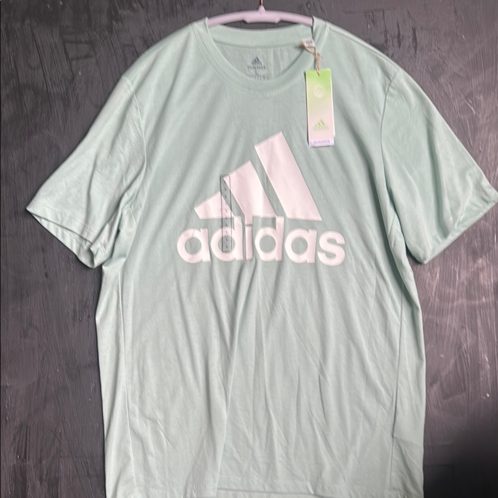 Adidas Men's Light Green Tee with White Logo